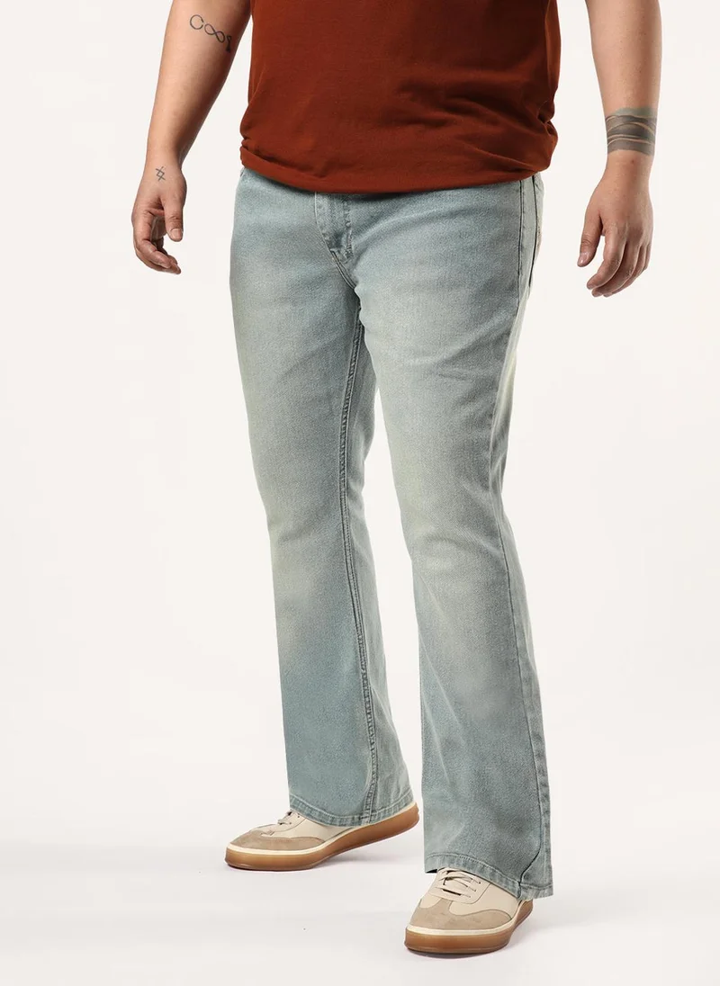 أوربانو فاشن Urbano Plus Men's Ice Blue Bootcut Fit Mid Rise Tinted Heavy Washed Jeans Stretchable